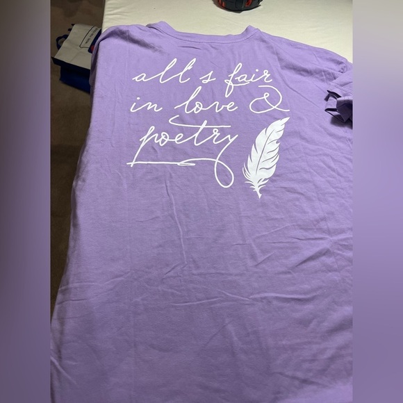 Purple Graphic Tee – "Love & Poetry" Feather Design Large NWOT - Picture 3 of 6